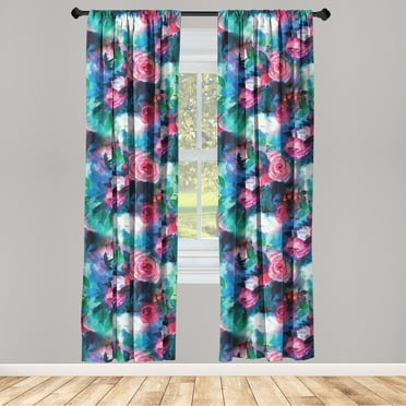 Watercolor Flowers Window Curtains, Vintage Pattern of Jungle Boho Floral with Dreamy Colors, Lightweight Decor 2-Panel Set with Rod Pocket, Pair of - 28"x63", Dark Coral Shamrock Green, by Ambesonne