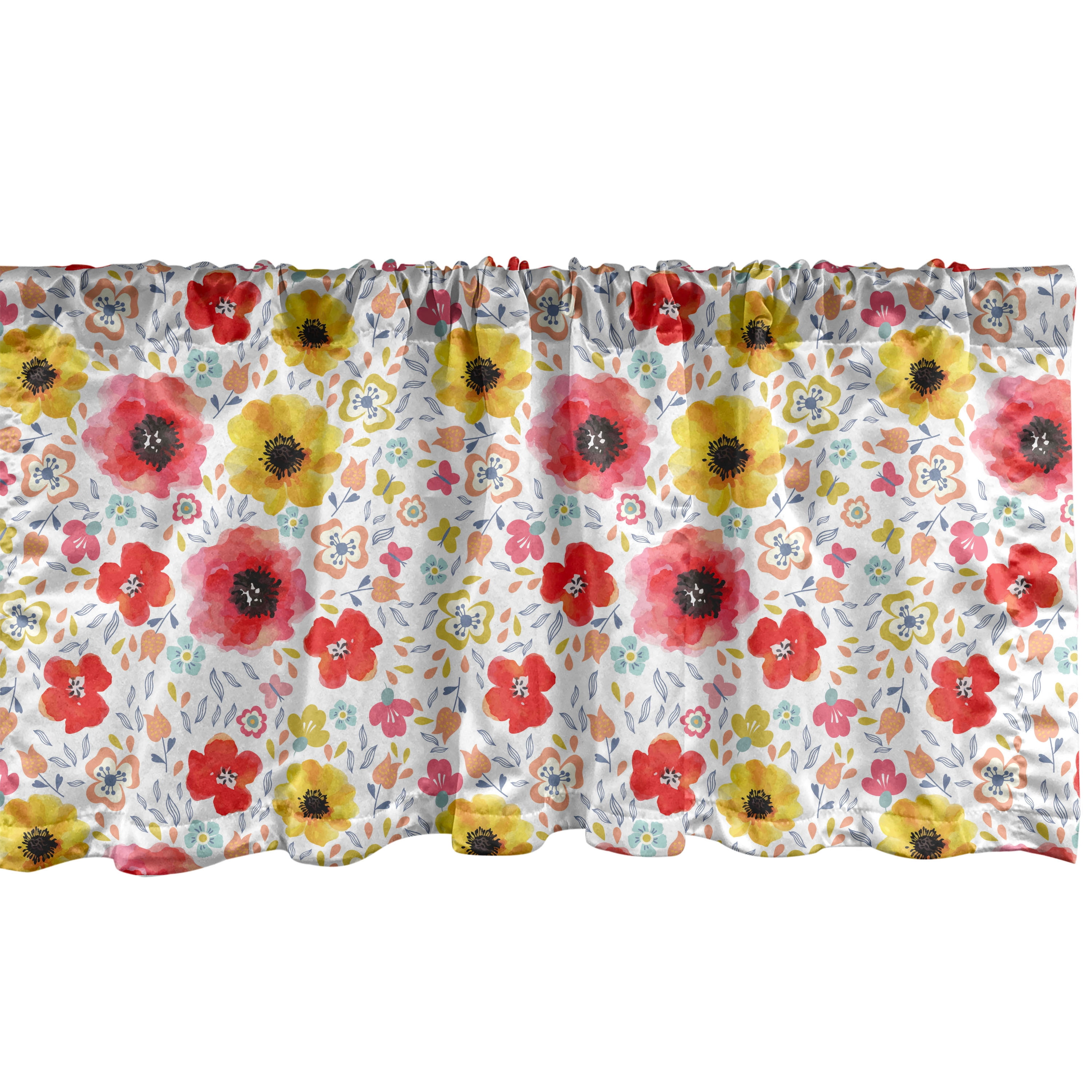 Multicolor Valance Ambesonne Flower Valance Pack of 2, Springtime Poppy Art, 54
