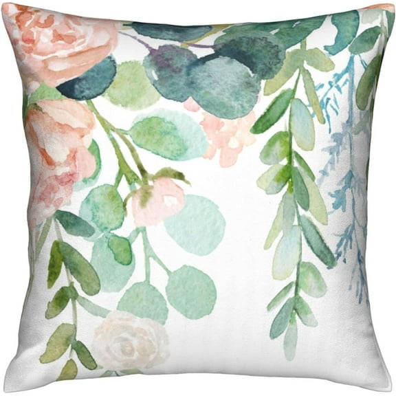 Watercolor Flowers Wreath Frame Throw Pillow Covers Floral Peach Color Art Design Square Pillowcases for Home Decor Sofa Car Bedroom Pillow case 18x18inch
