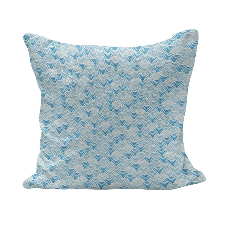 Watercolor Fluffy Throw Pillow Cushion Cover Ocean Waves Inspired Curves in Aquatic Colors Circles Geometric Pattern Decorative Square Accent Pillow