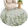 Watercolor Foliage Border Round Living Room Rugs 4 ft, Cottagecore Sage ...