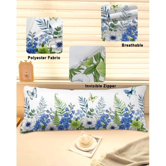 Watercolor Foral Throw Pillow Covers, Spring Flowers Butterflies Leaves Plants Soft Breathable Pillow Cases with Zipper for Sleeping, Long Body Pillowcases for Couch Bed Sofa Chair 20x60 Inches