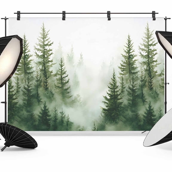 Watercolor Forest Backdrop for Photoshoot,Photography Photo Studio Background Wall Backdrop,Green Foggy Natural Landscape Plants Back Drop Banner Panel for Portraits Wedding Live Streaming 7x5Ft