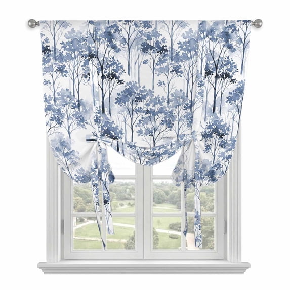 Watercolor Forest Blue Balloon Curtains for Bedroom/Front Door/Bathroom, Abstract Art Modern Trees Tie Up Curtains 63 Inch Length Light Filtering Kitchen Curtains Shades for Windows 46"x63"