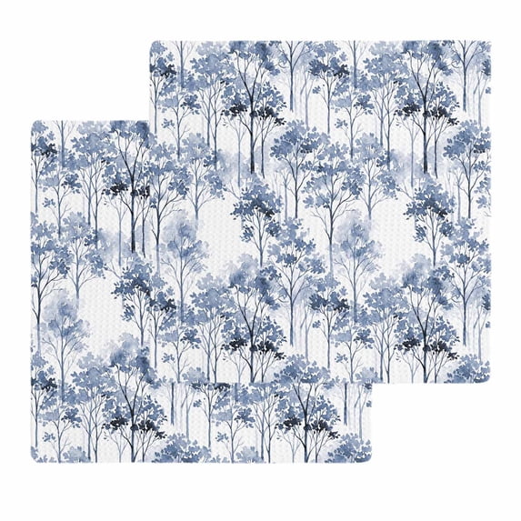 Watercolor Forest Blue Kitchen Dish Towels for Drying Dishes Set of 2, Abstract Art Modern Trees Waffle Weave Microfiber Hand Tea Bathroom Towels Quick Dry & Absorbent Towel 12x12