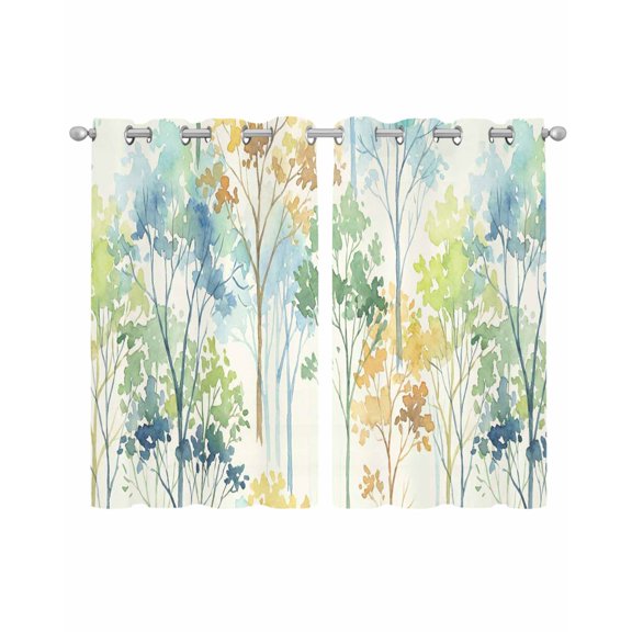 Watercolor Forest Colorful Sheer Curtains 39 Inch Length 2 Panels Set for Living Room/Bedroom, Abstract Art Modern Trees Kitchen Curtains Grommet Semi-Sheer Curtains Window Treatments 27.5"x39"x2