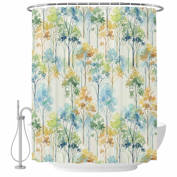 Watercolor Forest Colorful Shower Curtain, Waterproof Shower Curtains for Bathroom, Abstract Art Modern Trees Washable Fabric Bathtub Curtain Set Bath Decor with 12 Hooks Standard 72"x72"