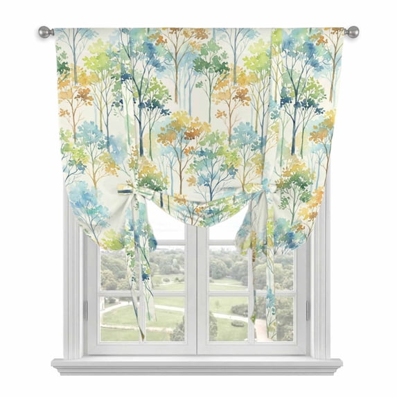 Watercolor Forest Colorful Tie Up Curtains for Windows, Adjustable Balloon Window Shades, Abstract Art Modern Trees Kitchen Window Treatments Adjustable Roll Up Curtain for Basement/Nursery 52"x45"