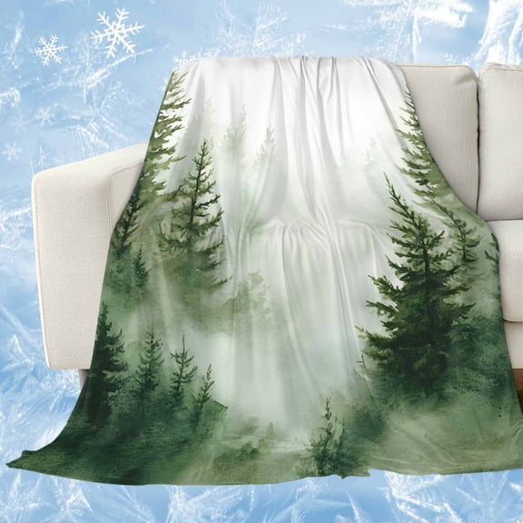 Watercolor Forest Cooling Blanket,Lightweight Breathable Summer Throw Blanket with Double Sided Cold Effect,Green Foggy Natural Landscape Plants Picnic Blankets Bed Sheet for Hot Sleepers 30"x40"