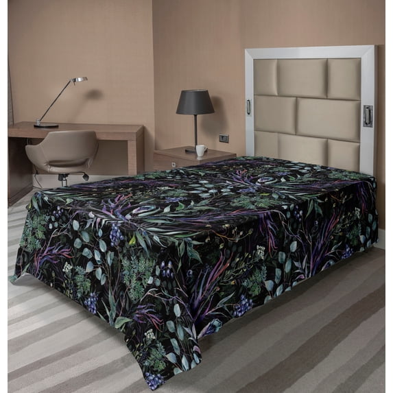 Ambesonne Watercolor Forest Flat Bedding Sheet Soft Top Sheet, Leaves of Jungle, Twin XL, Lavender and Jade Green