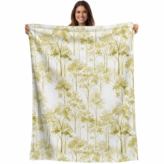 Watercolor Forest Green Blanket Soft Cozy Warm Throw Blanket for Couch, Plush Fuzzy Flannel Fleece Blankets for Sofa, Abstract Art Modern Trees Bed Blankets Lightweight Gifts for Women, 50"x60"