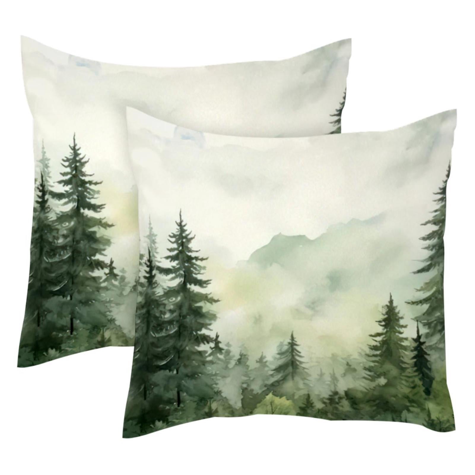 Watercolor Forest Green Forest Decor Pattern 2PCS Printed Square ...