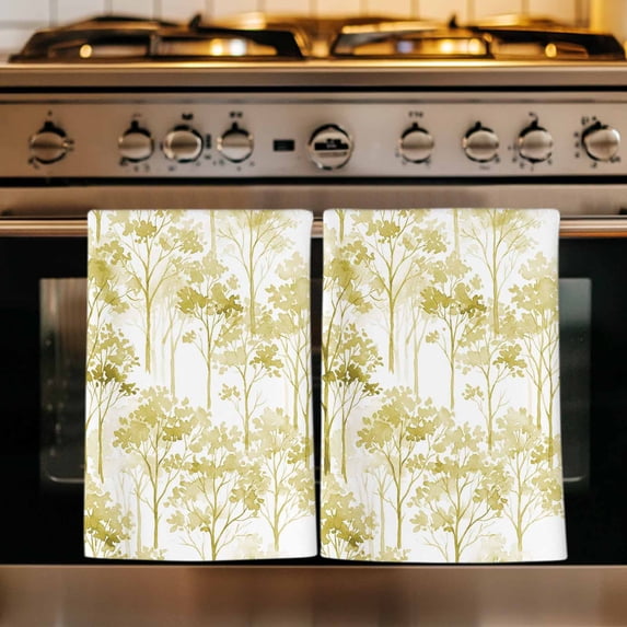 Watercolor Forest Green Kitchen Towels Set of 4, Abstract Art Modern Trees Absorbent Dish Towels for Kitchen, Microfiber Hand Towel, Quick Drying Tea Towel for Cleaning Decorative Dishcloths