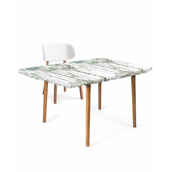 Watercolor Forest Green Rectangle Tablecloth, Waterproof Elastic Fitted Table Covers for 4 Foot Tables, 24x50inch Decorative Tablecloths for Picnic, Camping, Indoor, Outdoor, Vintage Branches Leaves