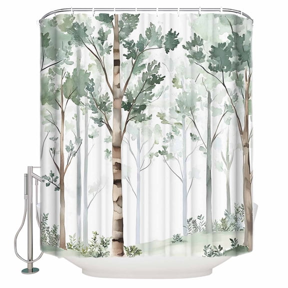 Watercolor Forest Green Shower Curtains for Bathroom Waterproof Fabric Bath Curtains Decor Bath Tub Curtain Vintage Branches Leaves Decorative Shower Curtain Sets with 12 Hooks, 72x72 Inch