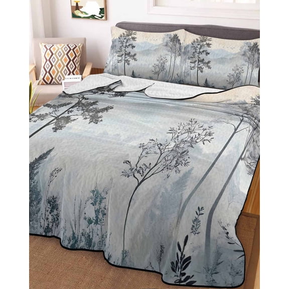 Watercolor Forest King Size Down Alternative Comforter, Lightweight Comforter Quilt Bedding Set with Pillow Shams Vintage Mountain Branches Tree All Seasons Bed Comforter Duvet Insert 96"x106"