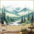 thumbnail image 1 of Watercolor Forest Mountain Tapestry Green Nature Pine Tree River Wall Tapestry for Bedroom Aesthetic Misty Woods Birds Small Tapestries Wall Hanging for Living Room Dorm Decor 40 x 30 Inch, 1 of 7