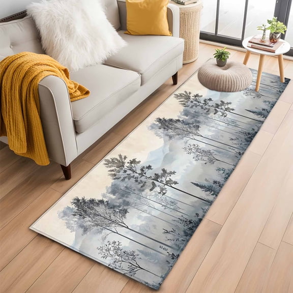 Watercolor Forest Runner Rug 2x6 FT,Non Slip Hallway Rugs,Vintage Mountain Branches Tree Washable Soft Floor Carpet Non-Shedding Throw Runner Carpet Long Rug for Entryway Kitchen Bedside Sliding Door