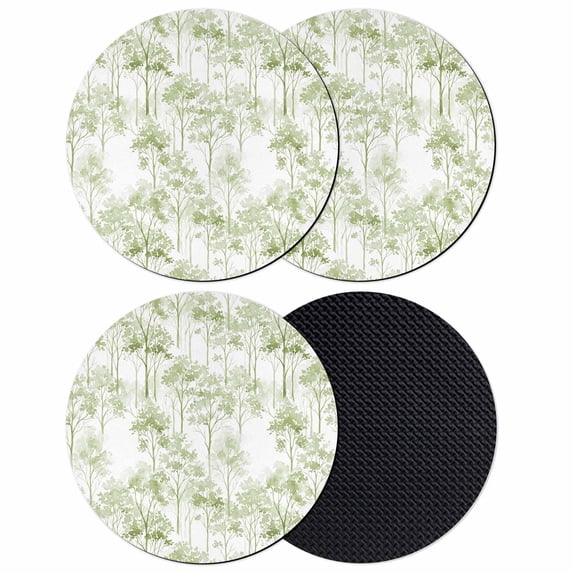 Watercolor Forest Sage Green Coasters Set of 4, Absorbent Coasters for Drinks, Abstract Art Modern Trees Coaster for Desk Coffee Table Protection, Home Decor House Warming Gifts 4"