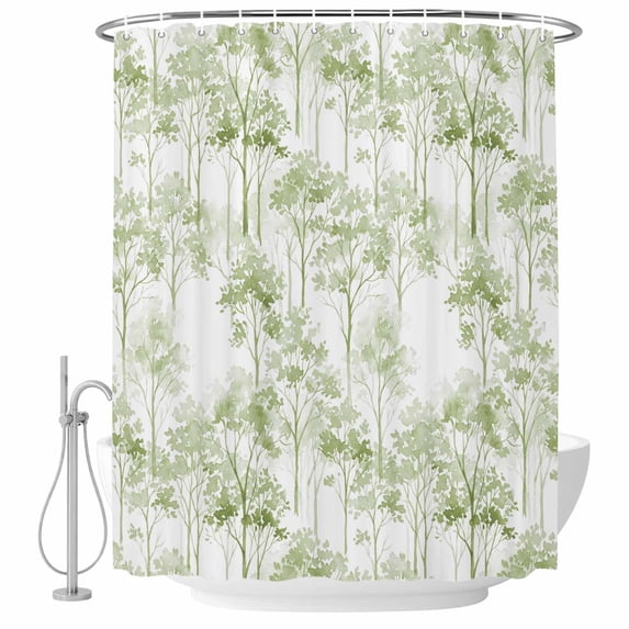 Watercolor Forest Sage Green Shower Curtain, Waterproof Shower Curtains for Bathroom, Abstract Art Modern Trees Washable Fabric Bathtub Curtain Set Bath Decor with 12 Hooks Standard 72"x72"