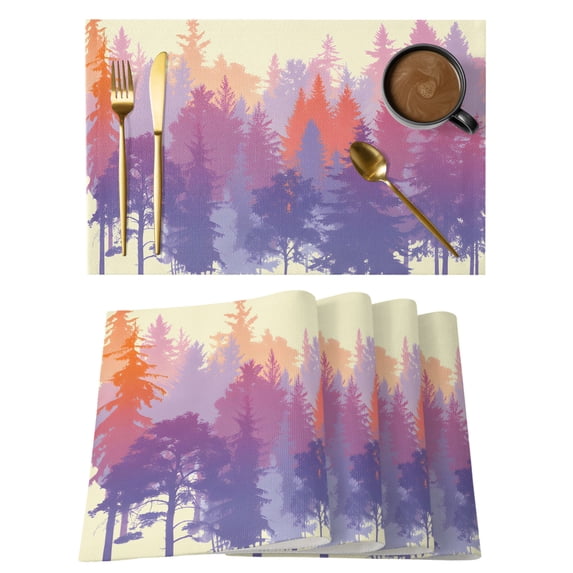 Watercolor Forest Silhouette Placemats Set of 4 Retro Abstract Forest Trees Cream Place Mats Indoor Wipeable Table Mats Washable Dining Table Placemats for Kitchen Holiday Party Home Decor 13x19 Inch