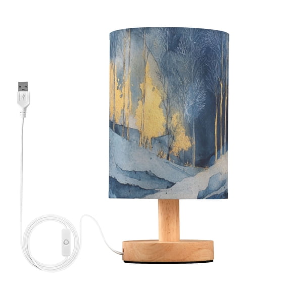 Watercolor Forest Snowy Nature View Table Lamp with USB Port LED Warm Light Lamp Night Light Home Decor