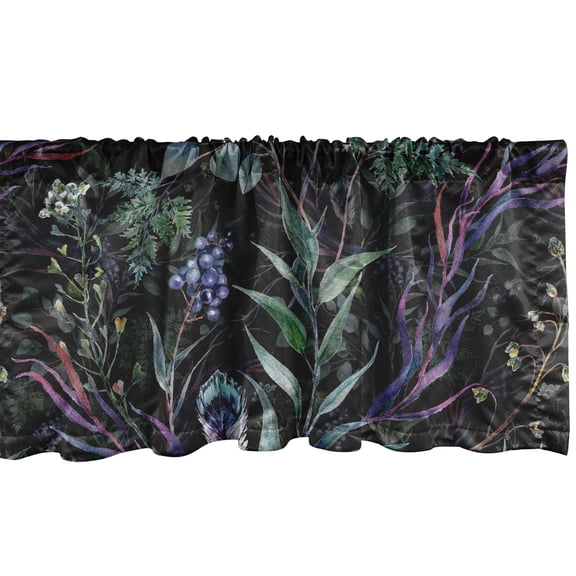 Watercolor Forest Window Valance, Leaves Greenery and Bohemian Petals Jungle Night Vibes Print, Curtain Valance for Kitchen Bedroom with Rod Pocket, 54" X 18", Lavender and Jade Green, by Ambesonne