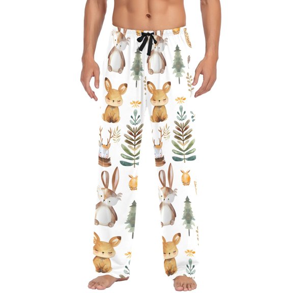 Watercolor Fox Forest Men's Pajama Pants Cotton Long Sleepwear Lounge Pants S