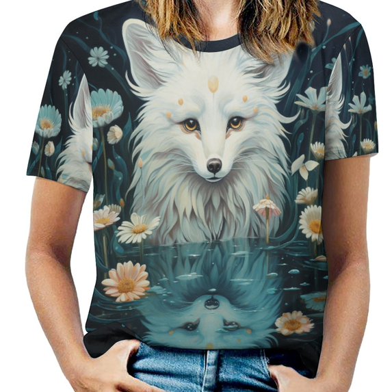 Watercolor Fox T-Shirt O Neck Oversize T-Shirts Short Sleeve Classic Tees Women Summer Graphic Tops