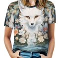thumbnail image 1 of Watercolor Fox T Shirts Basic T-Shirt Short Sleeve Ladies Tee Shirt Summer Graphic Clothing, 1 of 5