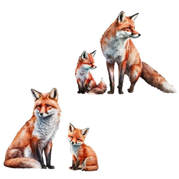 Watercolor Fox Wall Stickers Cute Animal Wall Decals Fox Family Vinyl DIY Art Decor DIY