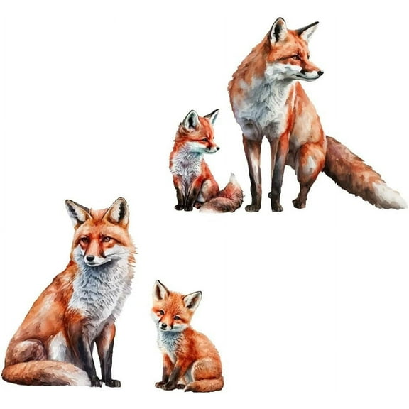 Watercolor Fox Wall Stickers Cute Animal Wall Decals Fox Family Vinyl DIY Art Decor for Baby Nursery Children Bedroom Living Room Wall Decor