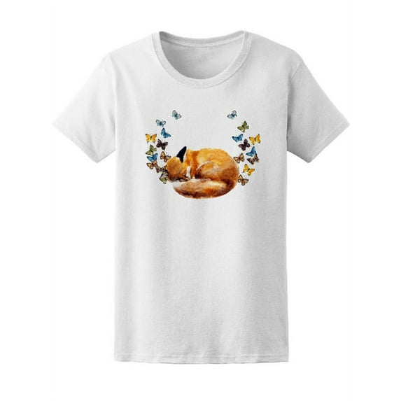 Watercolor Fox With Butterfly T-Shirt Women -Image by Shutterstock, Female Medium