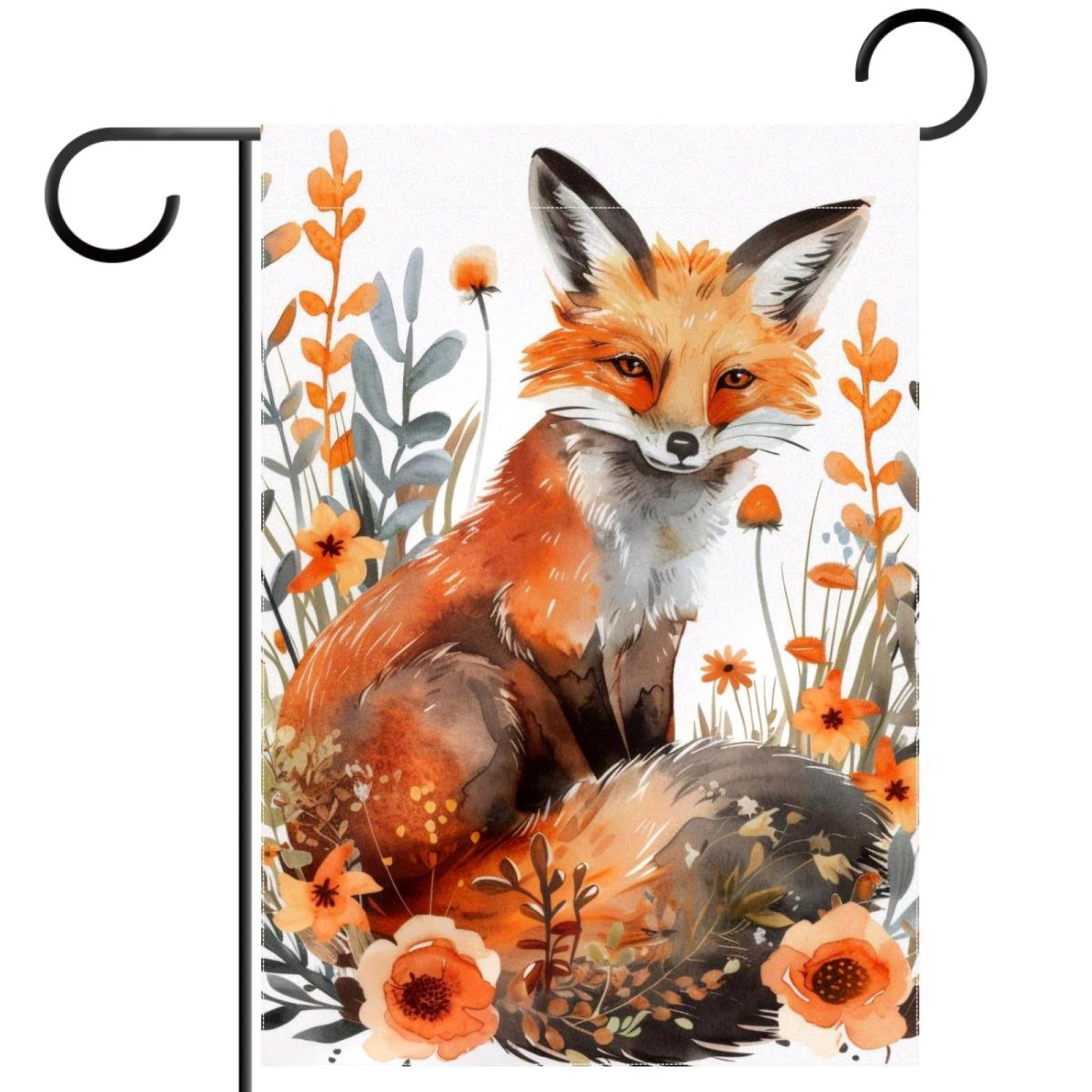 Watercolor Fox and Flowers Garden Flags, 12 x 18 Inch Double