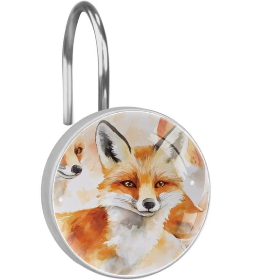 Watercolor Foxes Shower Curtain Hooks Round Crystal Glass, Set of 12 Shower Curtain Rings - Shower Hooks for Curtain Shower Rings