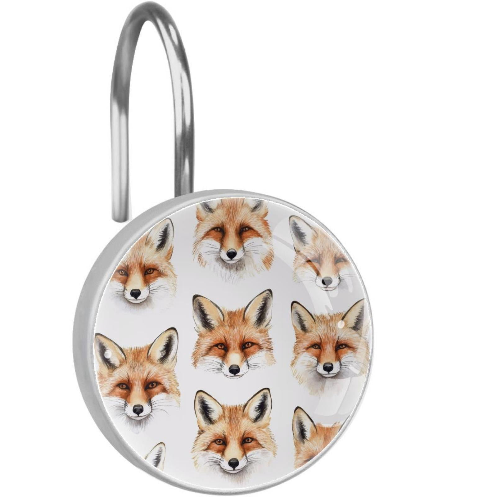 Watercolor Foxes Shower Curtain Hooks Round Crystal Glass, Set of 12 Shower Curtain Rings - Shower Hooks for Curtain Shower Rings