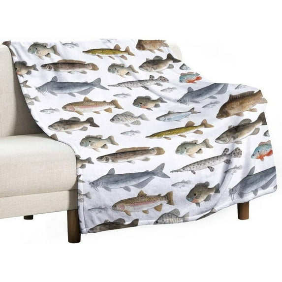 Watercolor Few Freshwater Fish Cartilag Flannel Fleece Throw Blanket Cozy Decorations Air Conditioning Blankets for Couch Sofa Living Room Travel 50"x60"