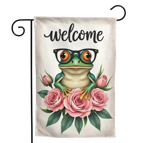 Watercolor Frog Flowers Polyester Garden Flag 12.5x18 Inch - Double-Sided Vertical Welcome Spring Summer Outdoor Yard Banner