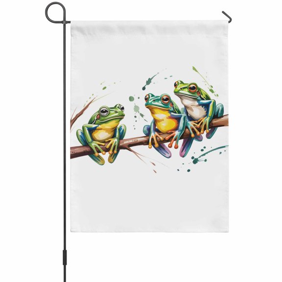 Watercolor Frog Garden Flag 12x18 Inch Green Frogs Animals Branch Cartoon Double Sided Outdoor Garden Flags Welcome House Flag Decorative Yard Flags for Outside Holiday Decoration