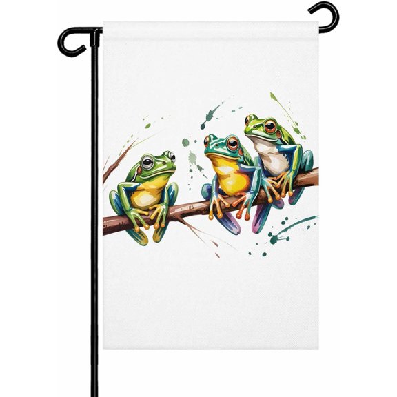 Watercolor Frog Garden Flag 12x18 Inch Green Frogs Animals Branch Cartoon Double Sided Yard Flags for Outdoor Decoration Welcome Flag Outside Holiday Home Garden Porch lawn Patio Sign