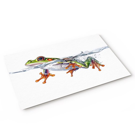 Watercolor Frog Vintage Frog Door Mat Water Surface Frog Non Slip Absorbent Entrance Mat Washable Low Profile Indoor Doormat for Front Door Entryway Entry 16"x24"