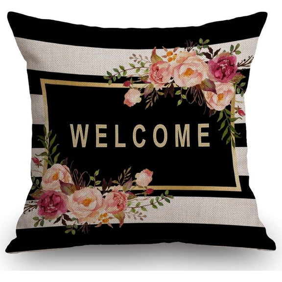 Watercolor Frower Cotton Linen Home Decorative Welcome Throw Pillow Case Cushion Cover for Sofa Couch 18x18 inches