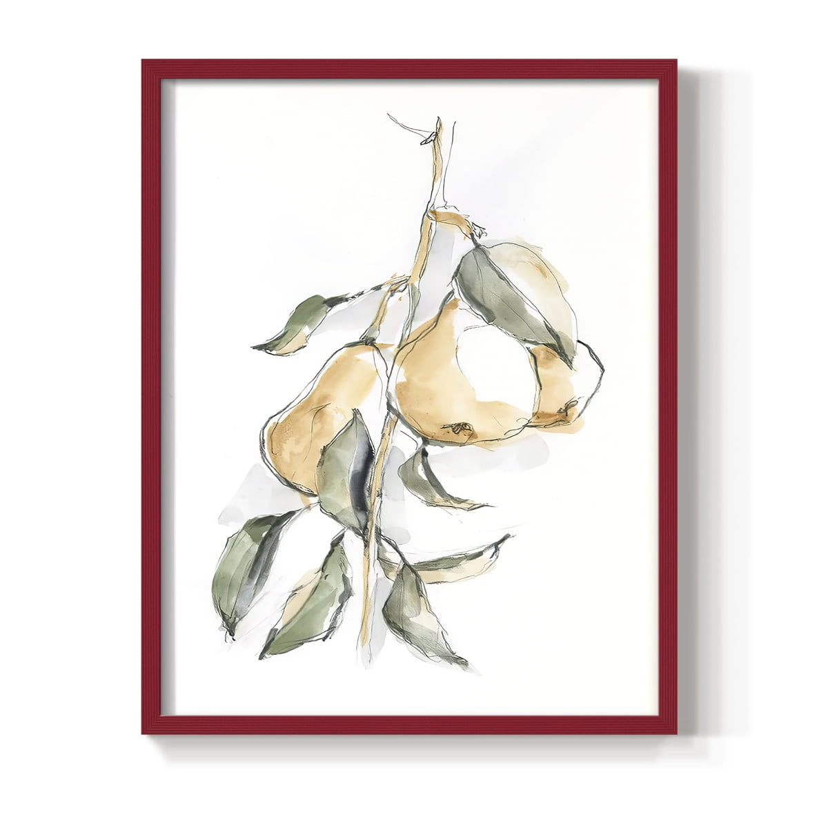 Watercolor Fruit Contour I Framed Print in Red Solid Wood 8 x 10 Framed Print