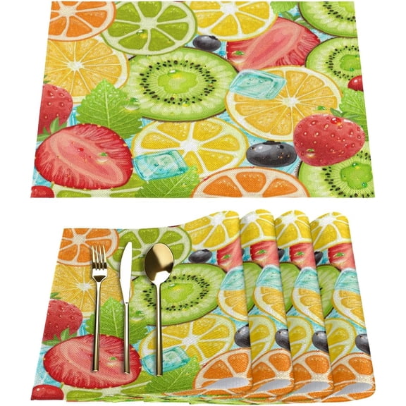 Watercolor Fruit Slices Placemats Set of 6 Fabric Placemats Square Placemat for Kitchen Table Heat Resistant, Easy to Clean Table Placemats 12x18 Inch