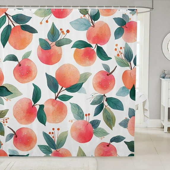 Watercolor Fruits Fabric Shower Curtain Red Fruits Shower Curtain for Kids Boys Girls Fruit Style Bathroom Waterproof Accessories with 12 Hooks Green Leaf and Red Fruits Curtains,72X72 Inches
