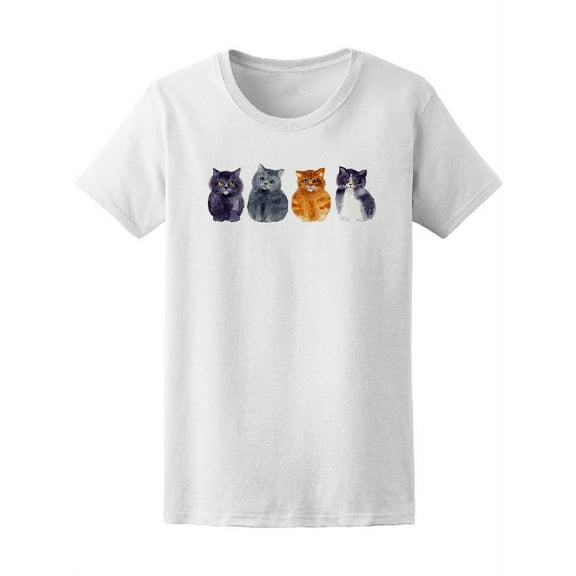 Watercolor Funny Kittens Sketch T-Shirt Women -Image by Shutterstock, Female XX-Large