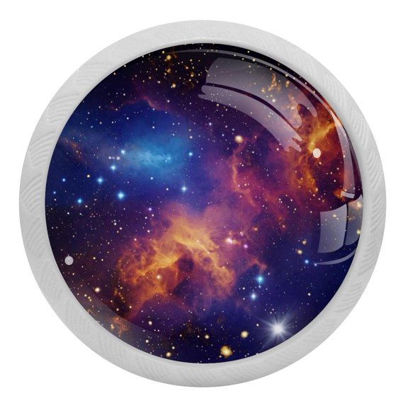 Watercolor Galaxy Nebula Starry Universe Space Crystal Glass Drawer Knob Pull Ergonomic 30mm Circle Glowing Furniture Cabinet Handle for Kitchen Dresser Cupboard Wardrobe