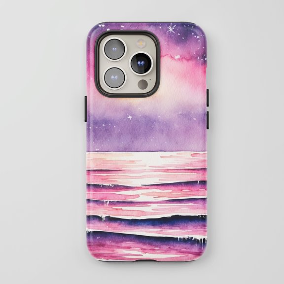 Watercolor Galaxy Ocean For All iPhone Series Protective Phone Case Cosmic Art Pink Purple