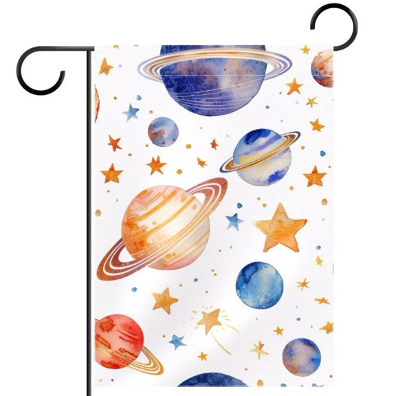 Watercolor Galaxy Planets and Stars Pattern Welcome Garden Flags, 12 x 18 Inch Double Sided Outdoor Yard Flags Waterproof For Home Outside Patio Lawn Porch