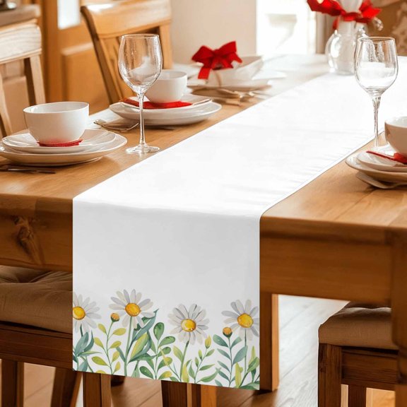 Watercolor Garden Flowers Table Runner 36 Inches Long,Kitchen Dining Tablerunners Farmhouse Daisy Floral Linen Table Runners Dresser Scarves for Home Dinner Wedding Holiday Party Decor